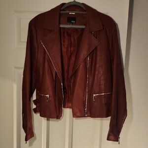 a.n.a Women's Faux Leather Jacket in Rich Maroon-like Color